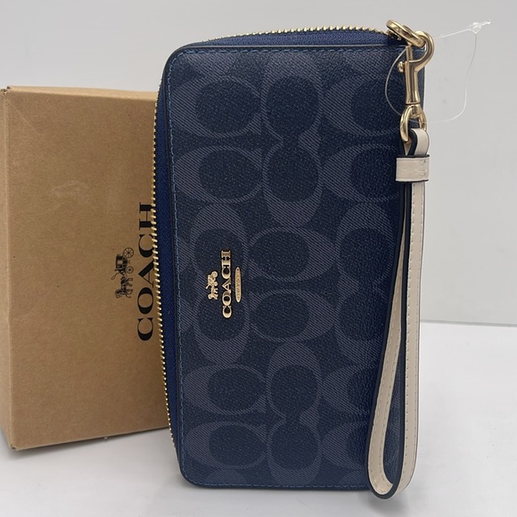 Coach Long Zip Around Wallet Wristlet In Signature Canvas Gold/DENIM MULTI - Picture 16 of 16